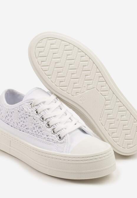 Białe Trampki na Platformie Ozdobione Plecionką Ronliera