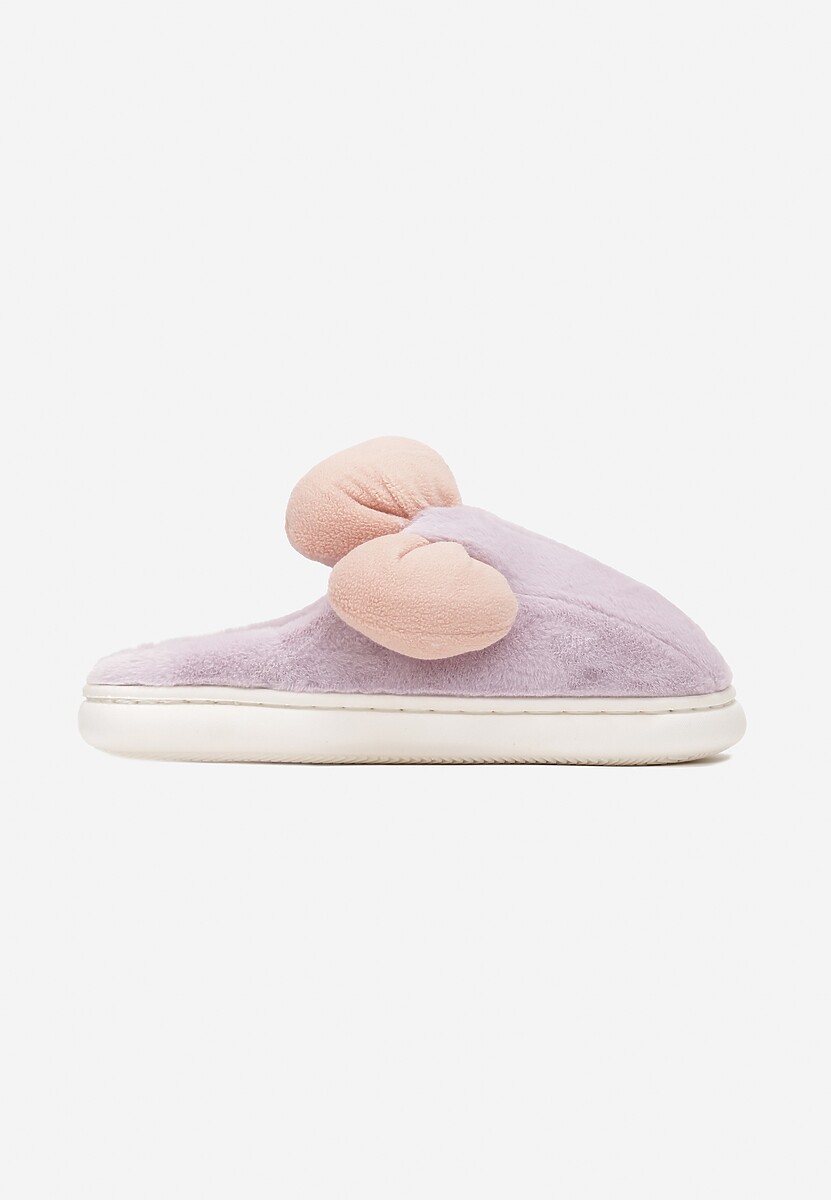 Fioletowe Futerkowe Kapcie z Pluszową Kokardką Vlemona