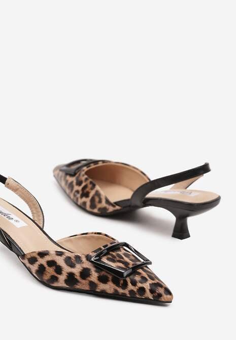 Panterkowe Czółenka na Kaczuszce Slingback Ozdobione Klamrą Korreia