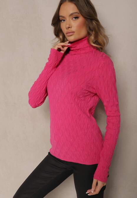 Fuksjowy Golf z Wiskozą w Tłoczony Wzór Przeszyty Metaliczną Nitką Neldora