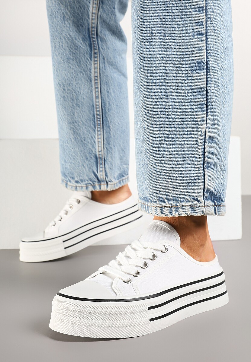 Białe Trampki z Niską Cholewką na Podwójnej Podeszwie Lenisna