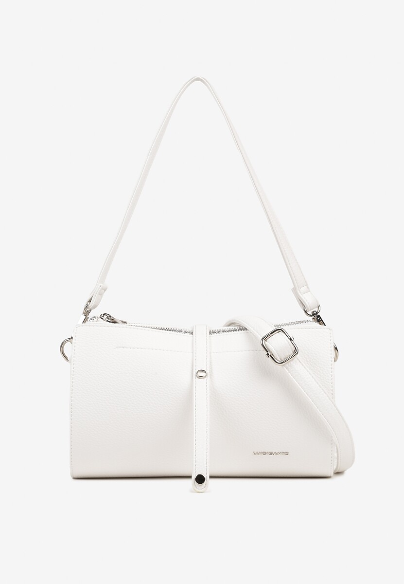 Biała Torebka Listonoszka Prostokątna z Suwakiem i Rączką oraz Paskiem Lumeviane