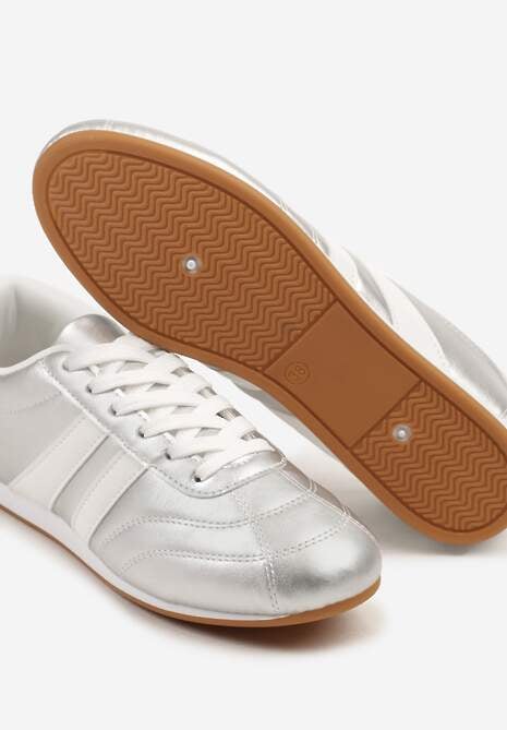 Srebrno-Białe Sneakersy Typu Tenisówki z Paseczkami Liantina