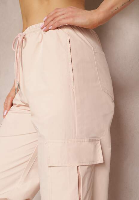 Jasnoróżowe Bojówki Spodnie z Gumką w Pasie z Szerokimi Nogawkami ze Ściągaczami Nellava