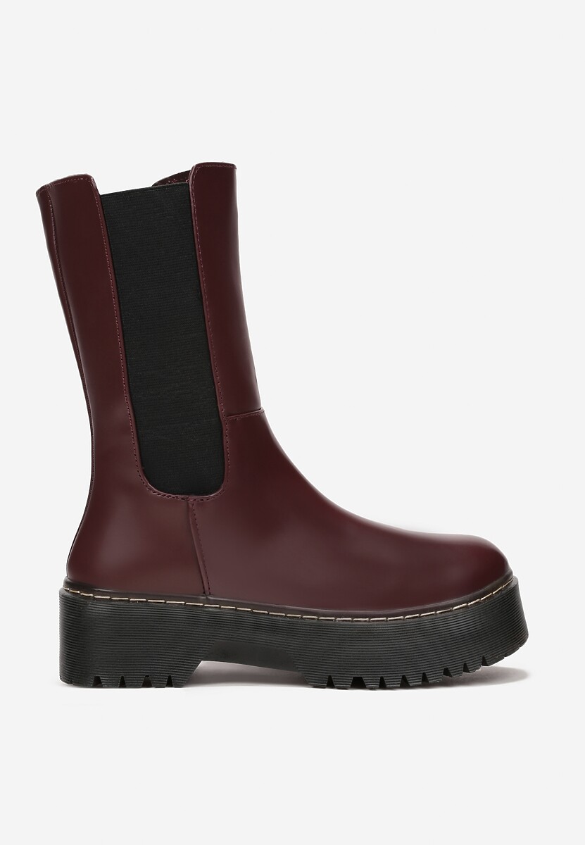 Bordowe Botki na Grubej Podeszwie Howon