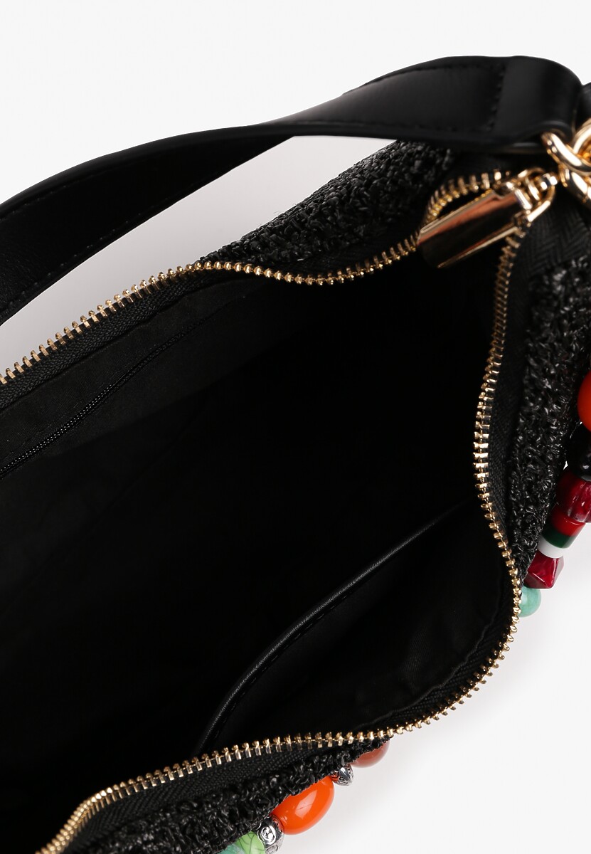 Czarna Torebka Bagietka Ozdobiona Koralikami Baleris