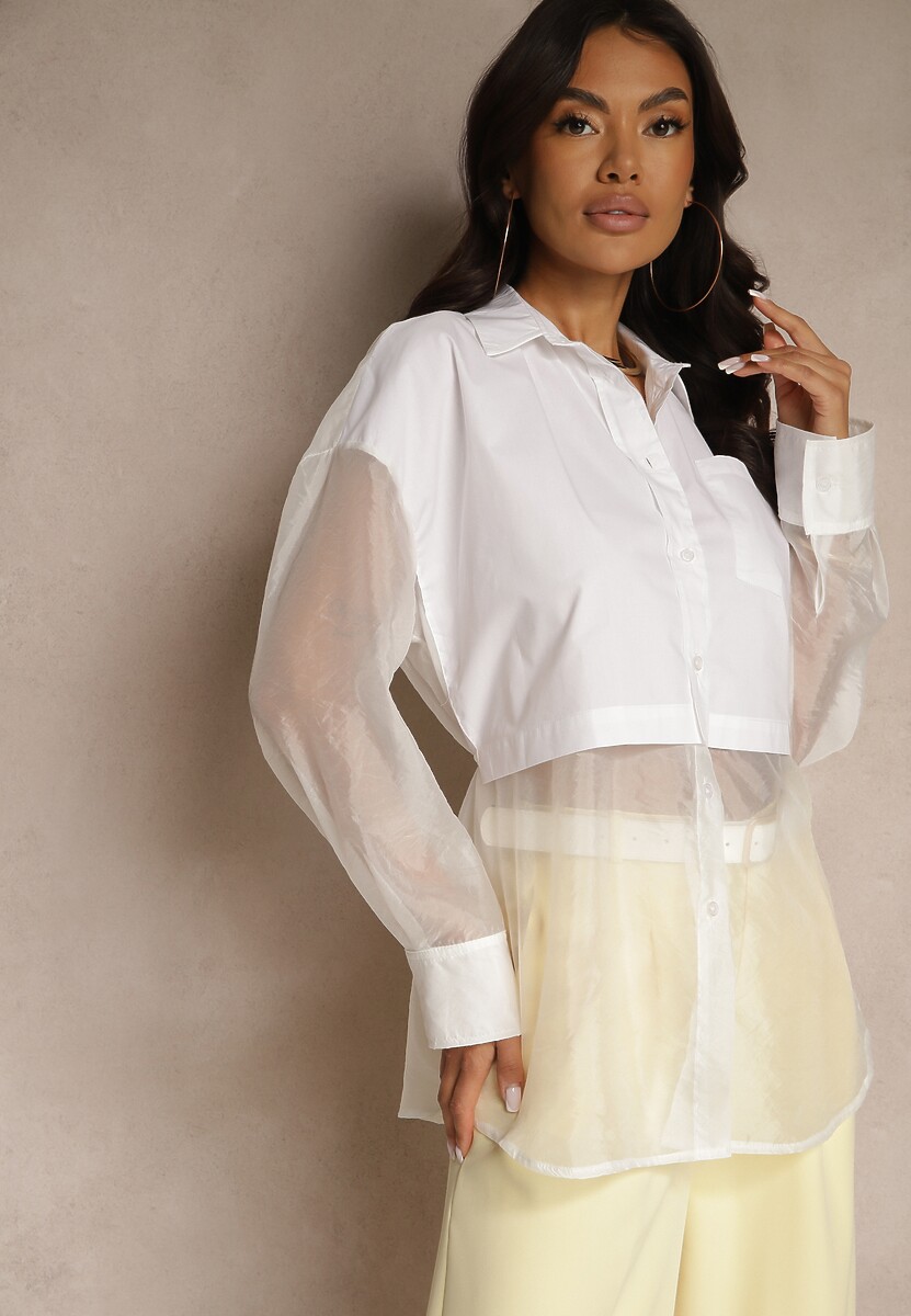 Biała Koszula Ozdobiona Przezroczystymi Rękawami Tilaria