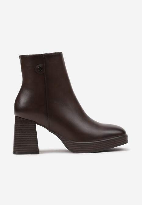 Brązowe Botki na Słupku Ozdobione Kwadratowym Noskiem Ansilena