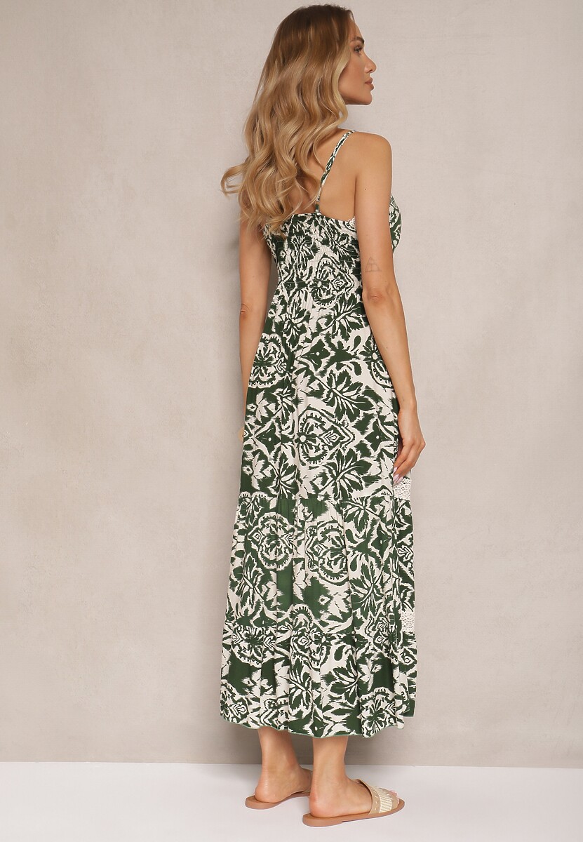 Zielona Sukienka z Bawełny o Rozkloszowanym Kroju w Etniczny Print Taliraya