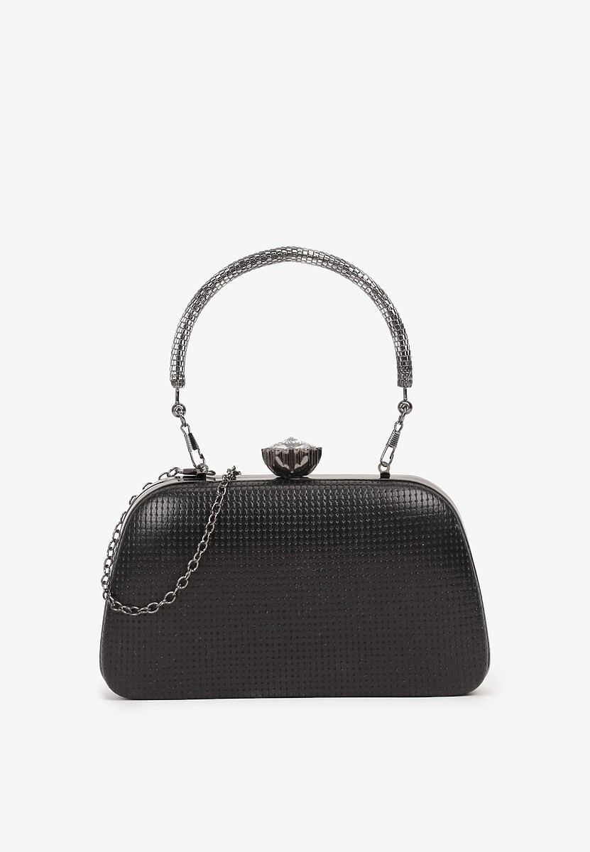 Czarna Torebka Kopertówka o Trapezowym Kształcie z Rączką z Metalicznym Wykończeniem Molagia