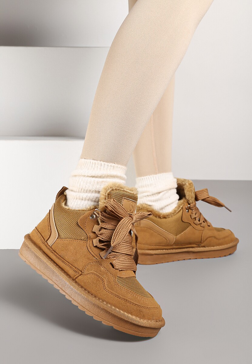 Brązowe Zimowe Sneakersy Vices Stylizowane na Śniegowce z Futerkiem Tennira