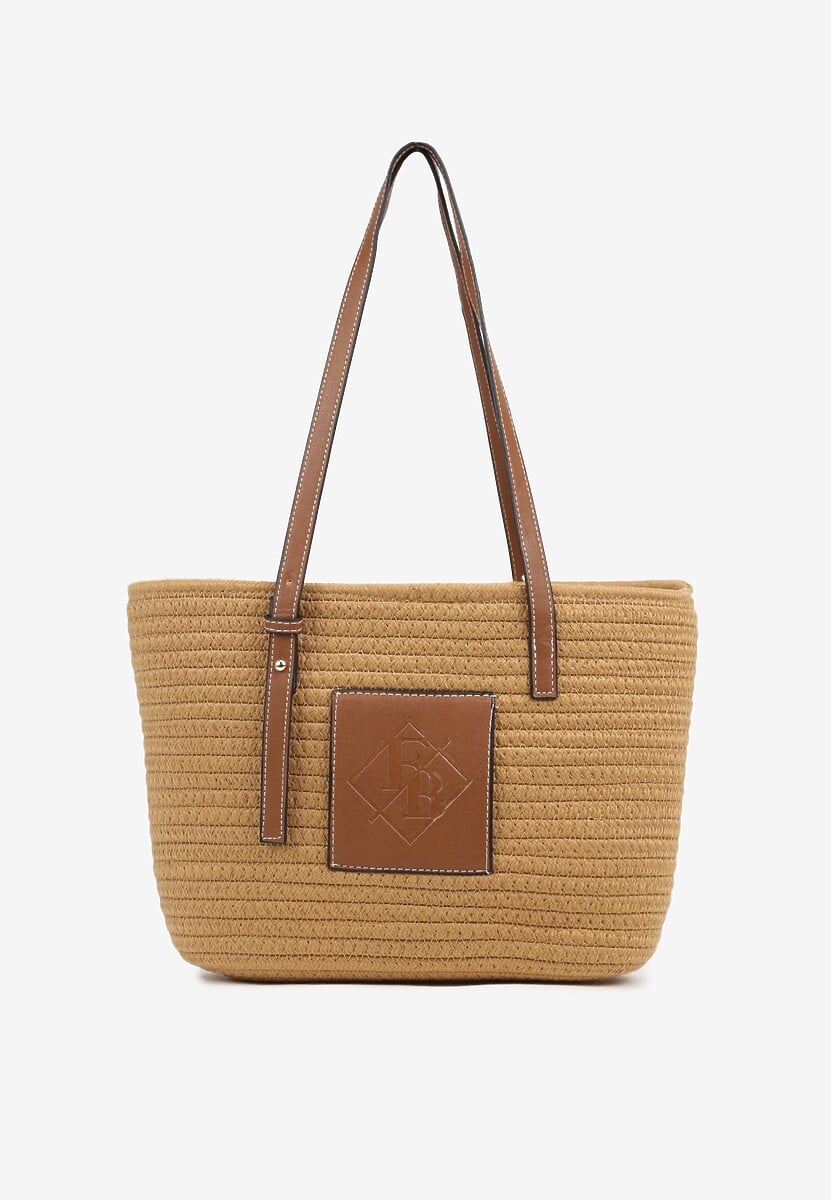 Ciemnobeżowa Torebka Typu Shopperka z Szydełkowego Materiału z Bawełny Saverezae