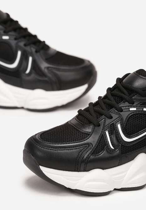 Czarne Sneakersy przed Kostkę z Przeszyciami Portle
