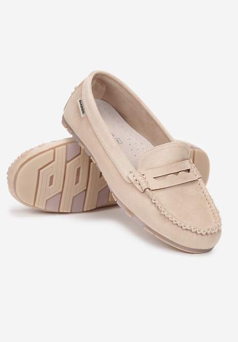 Beżowe Mokasyny z Przeszyciami i Wkładką ze Skóry Naturalnej Isotta