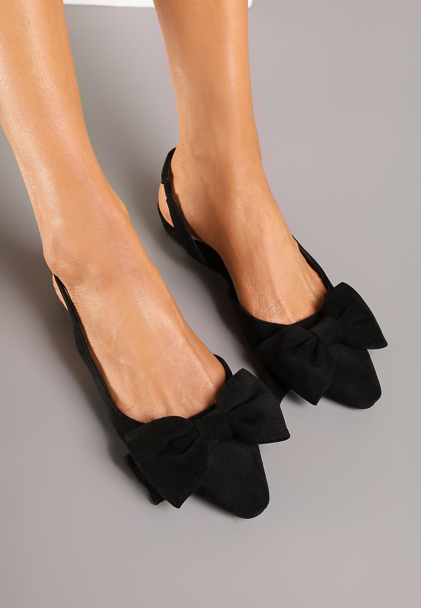 Czarne Sandały na Płaskiej Podeszwie Slingback z Kokardą Leavindra