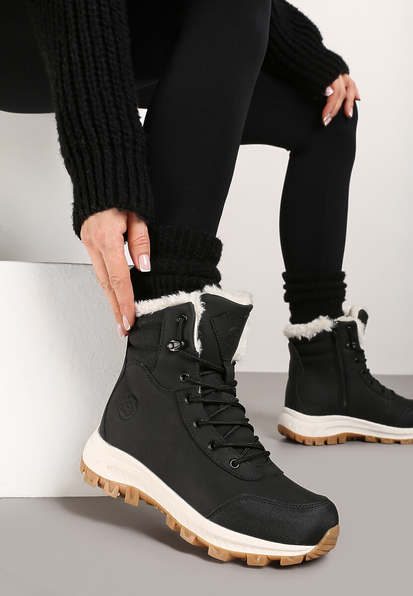 Czarne Botki Trekkingowe na Platformie ze Sznurowaniem Labrinna