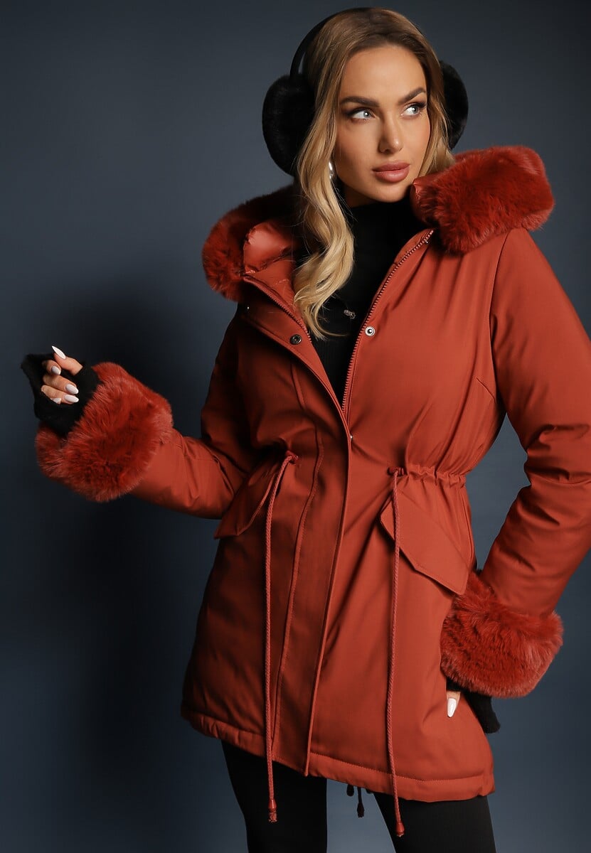 Czarna Dwustronna Kurtka o Fasonie Parki z Kapturem i Odpinanym Futerkiem Nevetalie