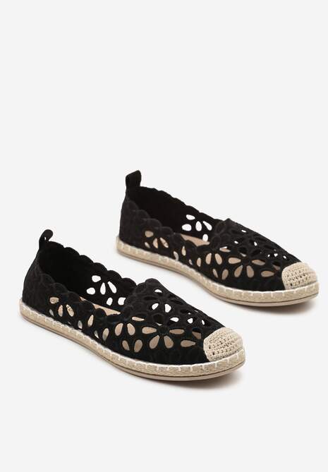 Czarne Ażurowe Espadryle z Plecionym Noskiem Merovianna