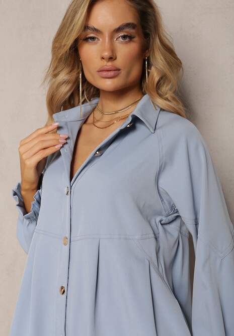 Niebieska Rozkloszowana Sukienka Koszulowa Mini Nofexi