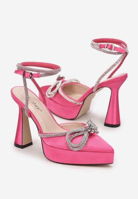 Fuksjowe Sandały na Klepsydrowym Obcasie i Platformie z Kokardką Kirsi