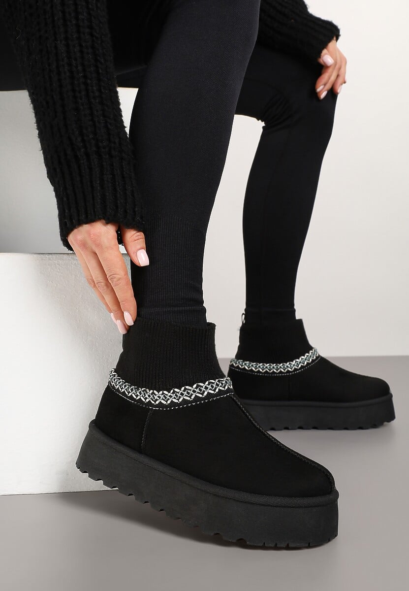 Czarne Śniegowce na Platformie ze Skarpetową Cholewką Erevelis
