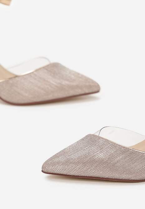 Szampańskie Brokatowe Sandały na Przezroczystym Słupku ze Sprzączką i Szpiczastym Noskiem Eizreva