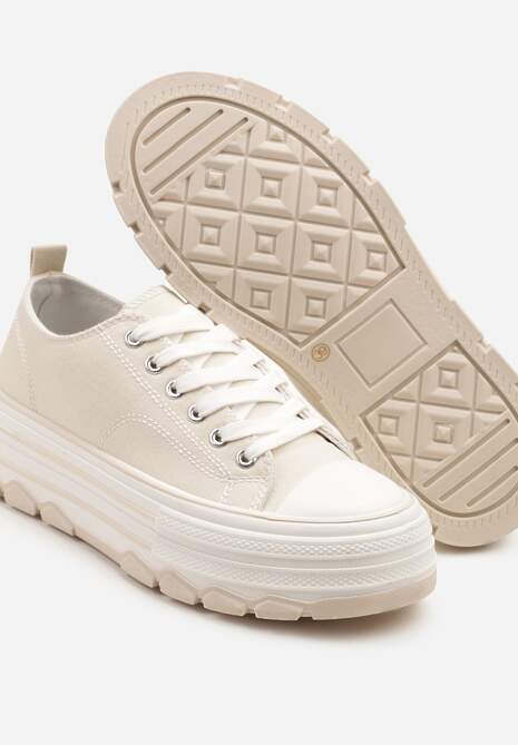 Beżowe Trampki na Platformie z Paskami i Niską Cholewką Zienelle