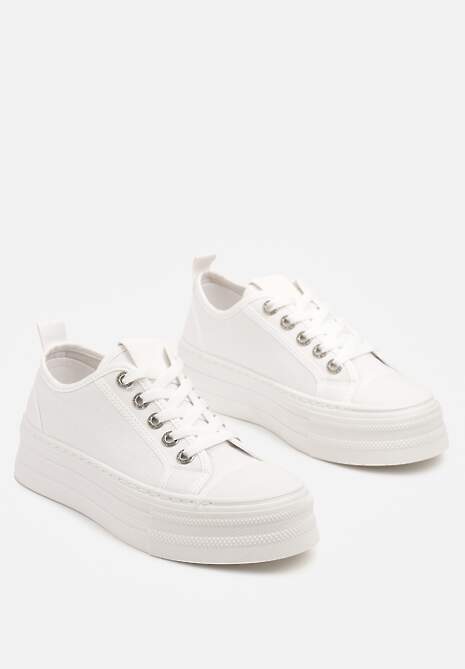 Białe Trampki na Niskiej Platformie Ozdobione Cyrkoniami Felelith