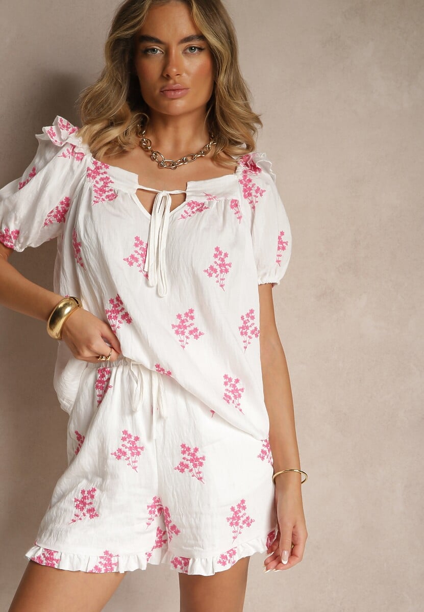 Fuksjowe Szorty z Wiskozą High Waist w Kwiaty Nilvella