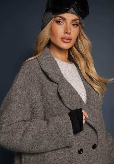 Ciemnoszary Długi Płaszcz Jednorzędowy o Kroju Oversize Vlekoma