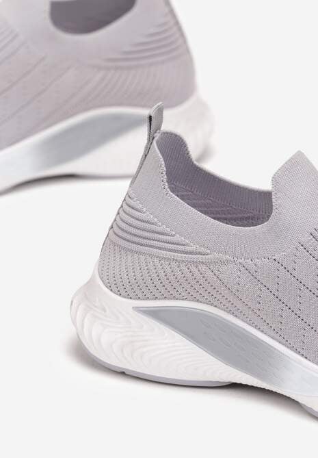 Szare Buty Sportowe na Tłoczonej Podeszwie z Elastyczną Cholewką Taiden
