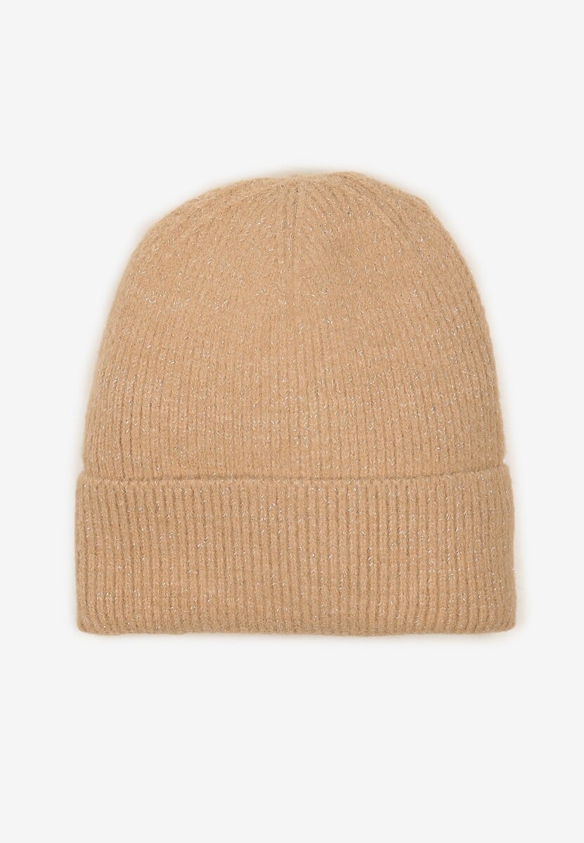 Jasnobeżowa Czapka z Metaliczną Nicią i Wywinięciem Temivra