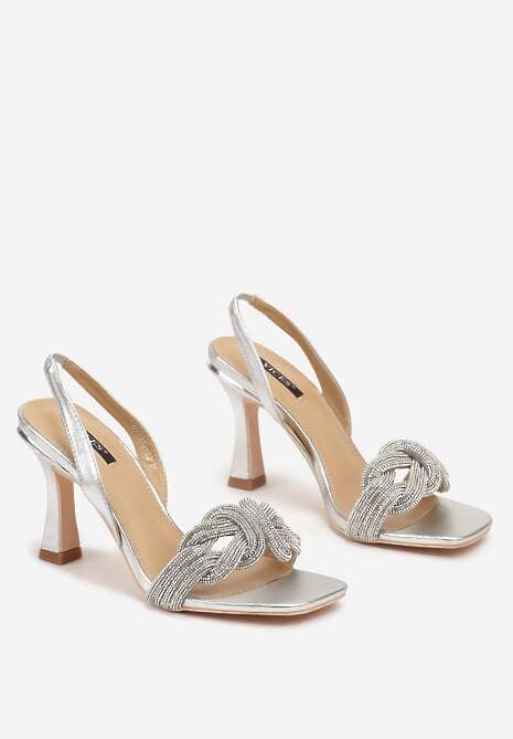 Srebrne Sandały na Szpilce z Cyrkoniowymi Paskami Sinadel