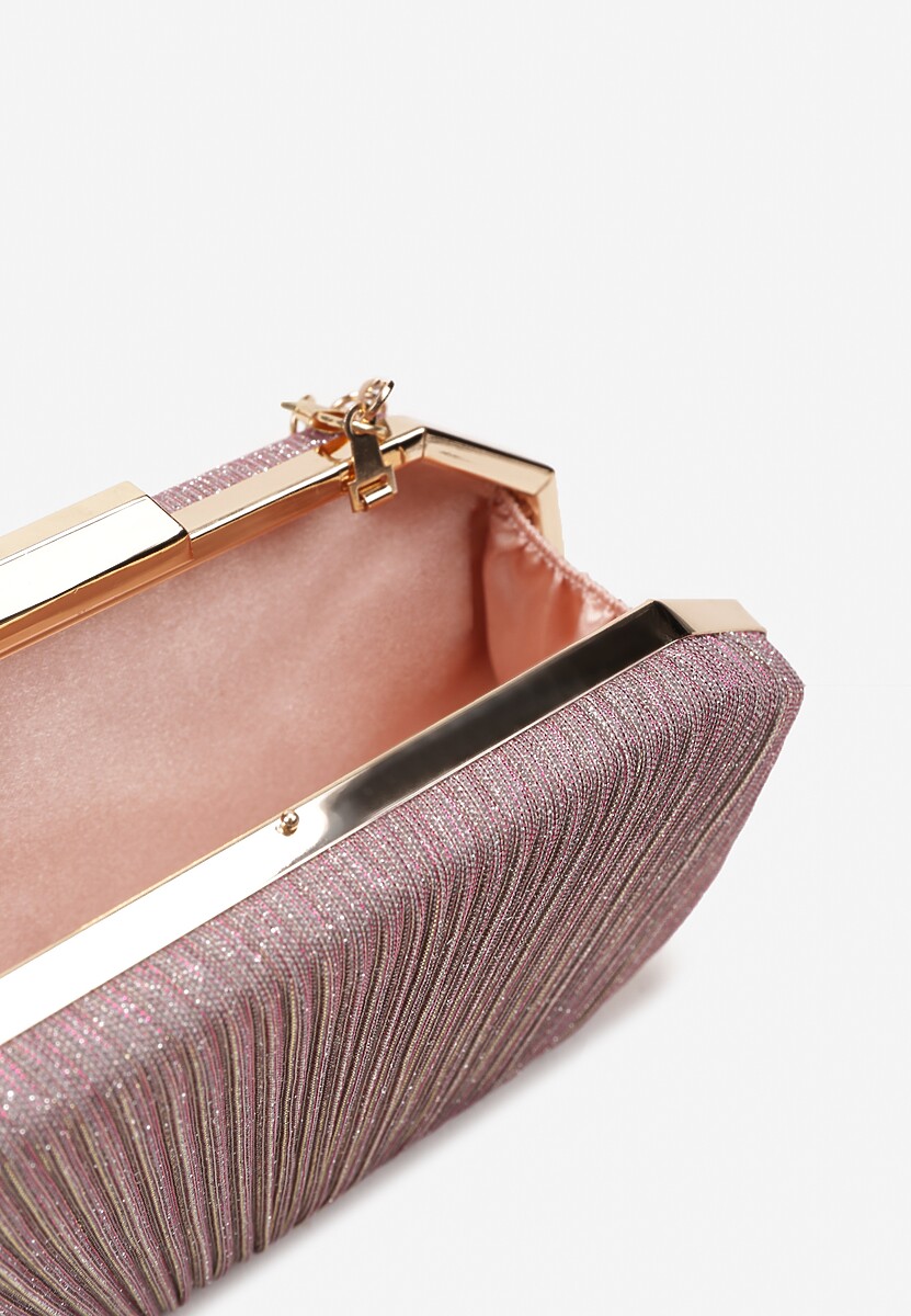 Różowa Owalna Torebka Ozdobiona Brokatem z Retro Zatrzaskiem Traorra