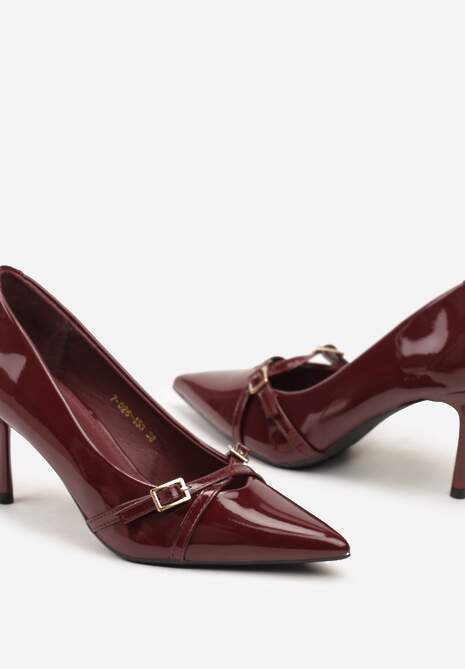 Bordowe Lakierowane Szpilki Vices z Klamrami i Paskami Tamirella