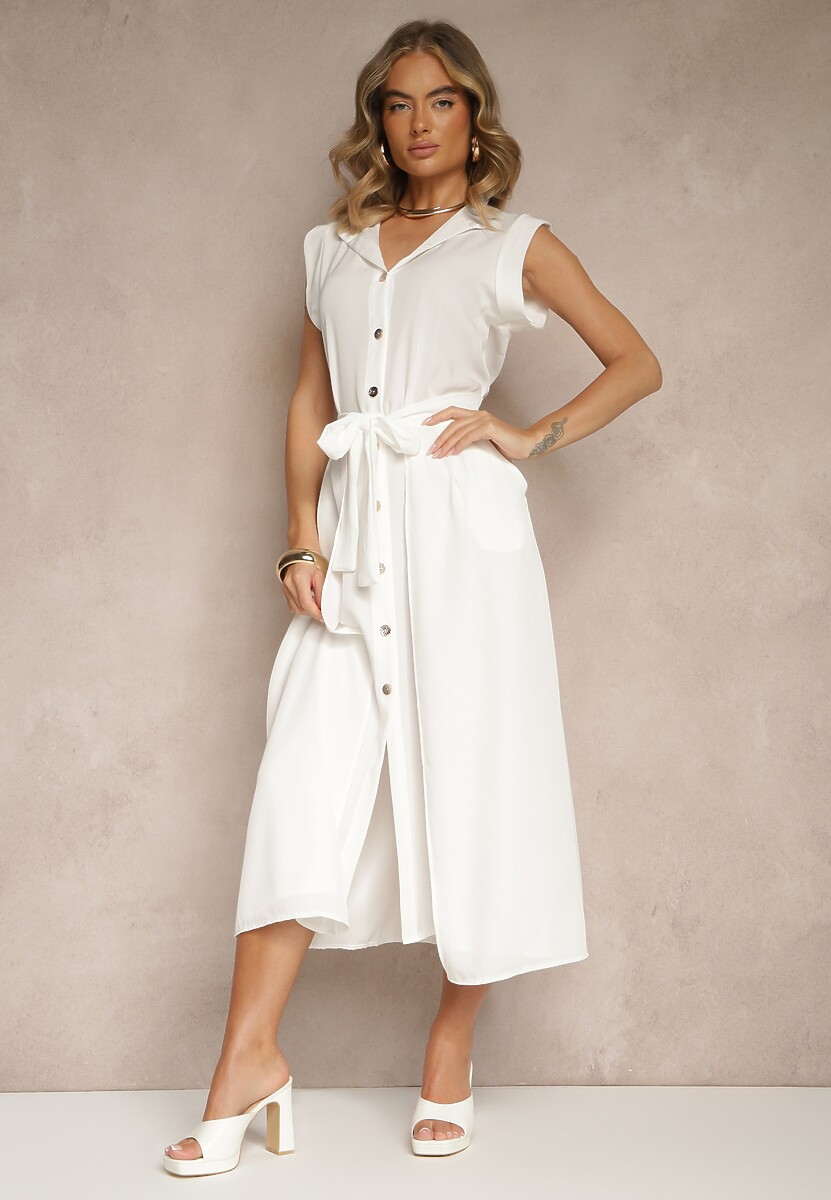 Czerwona Sukienka z Paskiem Koszulowa o Rozkloszowanym Fasonie Mavoselle