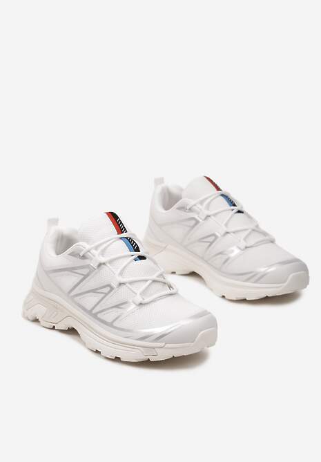 Biało-Srebrne Sneakersy z Ozdobnymi Wstawkami i Ściąganą Gumką Aineri