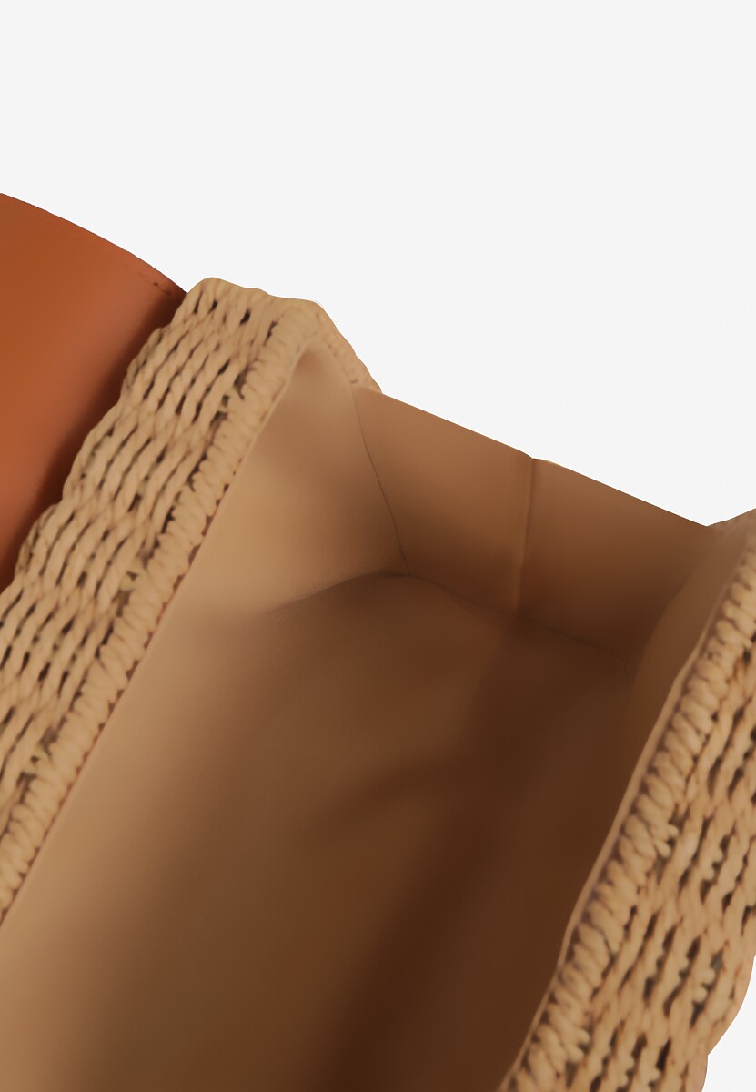 Beżowa Pleciona Torebka z Klapą z Imitacji Skóry Zapinana na Metalowe Zapięcie Timasllie