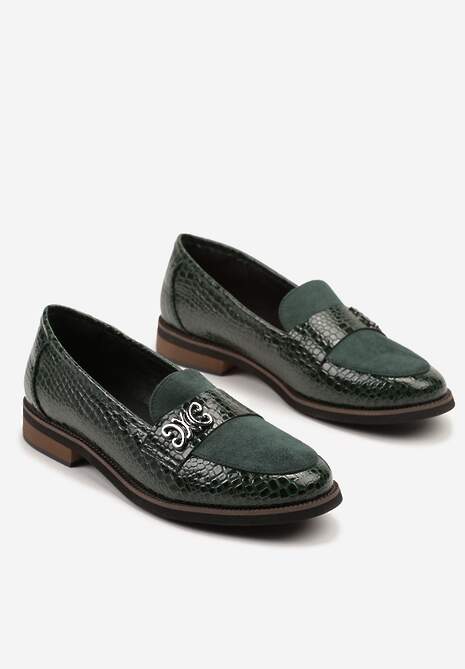 Zielone Lakierowane Mokasyny ze Skórzaną Wkładką Socca