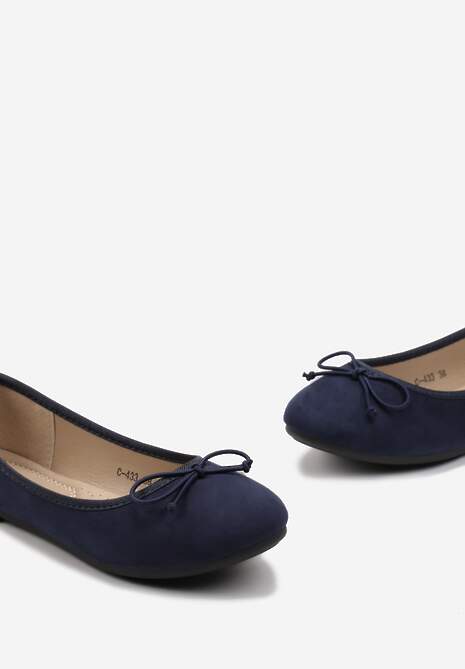 Granatowe Balerinki z Imitacji Zamszu i Ozdobną Kokardką Ammanne