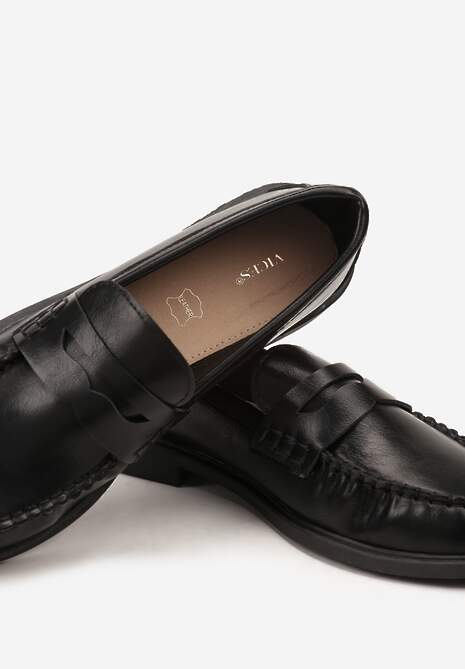 Czarne Mokasyny Vices z Marszczeniem i Wkładką ze Skóry Naturalnej Mestia