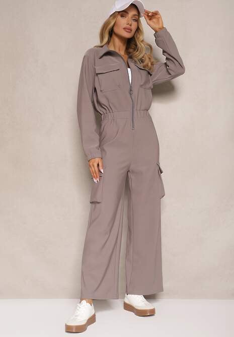 Szary Kombinezon w Stylu Utility Taliowany Liarael