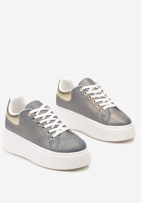 Niebiesko-Złote Sneakersy na Grubej Podeszwie przed Kostkę z Metaliczną Wstawką Morabell