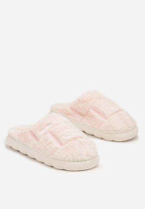 Różowe Płaskie Futrzane Kapcie z Geometrycznym Wzorem Naoritha