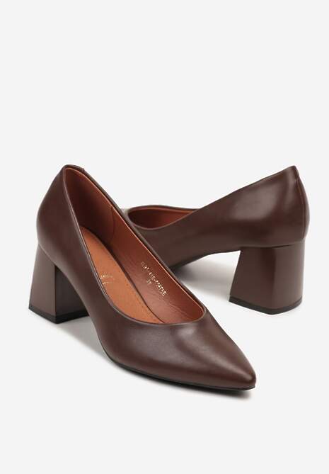 Brązowe Czółenka Vices Basic na Słupkowym Obcasie ze Skórzaną Wkładką Esande