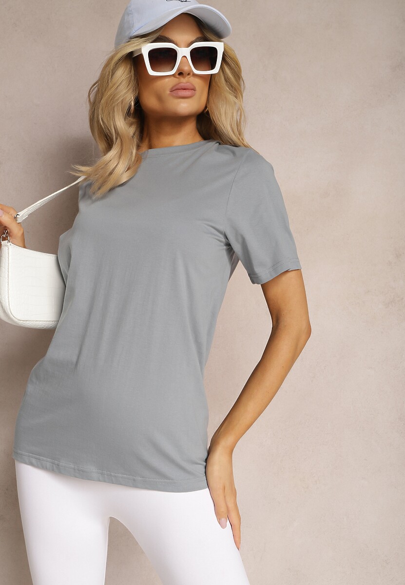 Niebieska Klasyczna Koszulka z Bawełny z Podwiniętymi Rękawkami Oboea