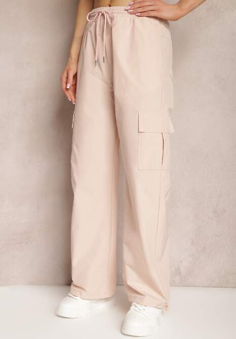 Jasnoróżowe Bojówki Spodnie z Gumką w Pasie z Szerokimi Nogawkami ze Ściągaczami Nellava