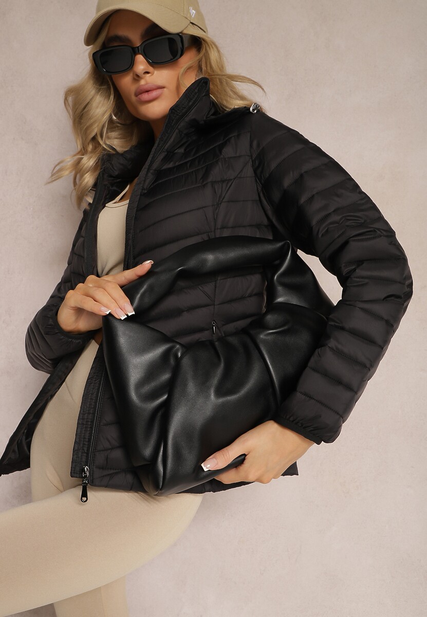 Czarna Kurtka z Klasycznym Pikowaniem i Kapturem Vevlia