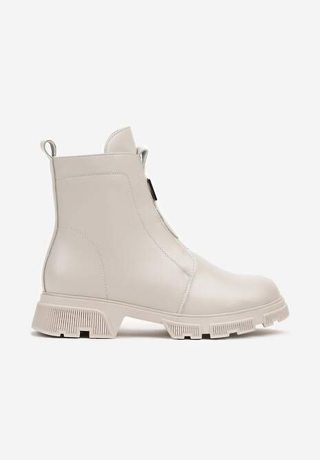 Jasnobeżowe Botki za Kostkę z Metalową Klamerką Junni