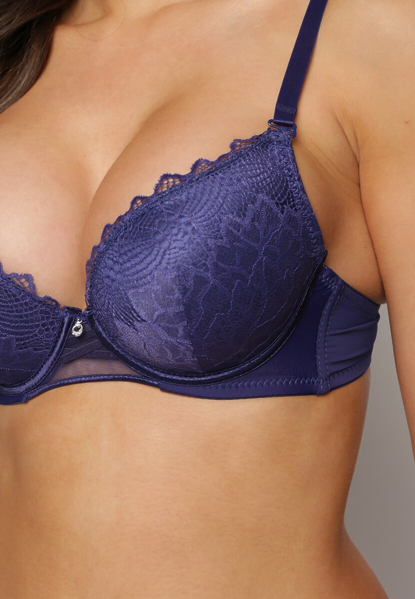 Fioletowy Biustonosz Push Up z Ozdobną Koronką i Zawieszką Gialine